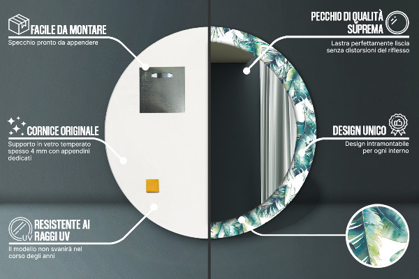 Bedrukte ronde spiegel Bladeren