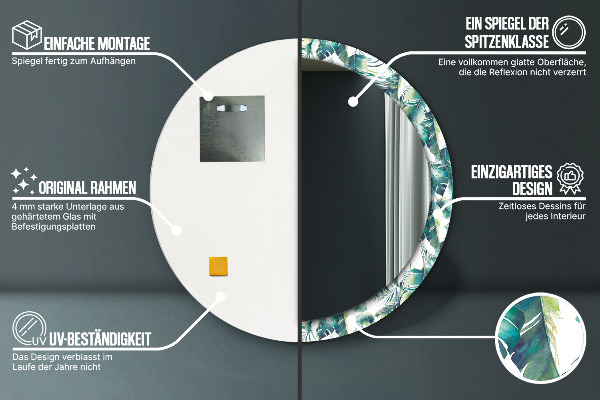 Bedrukte ronde spiegel Bladeren