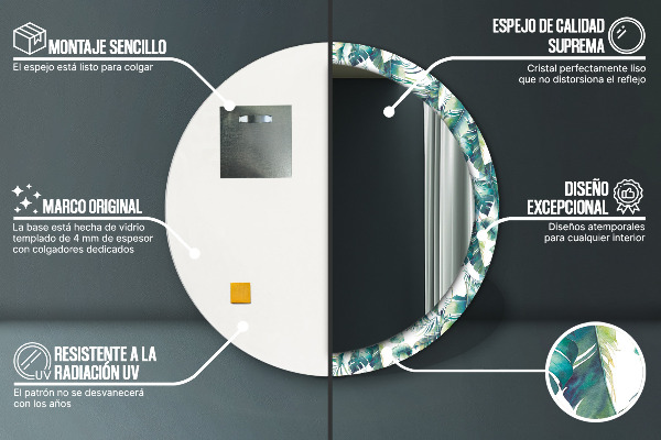 Bedrukte ronde spiegel Bladeren