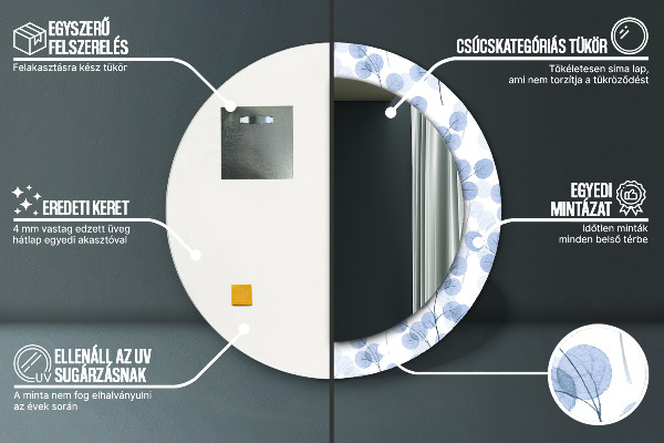 Ronde wandspiegel met print Takken bladeren