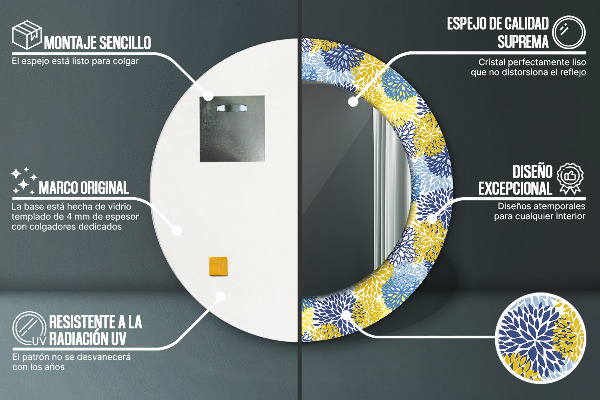 Ronde spiegel met decoratie Blauwe bloemen