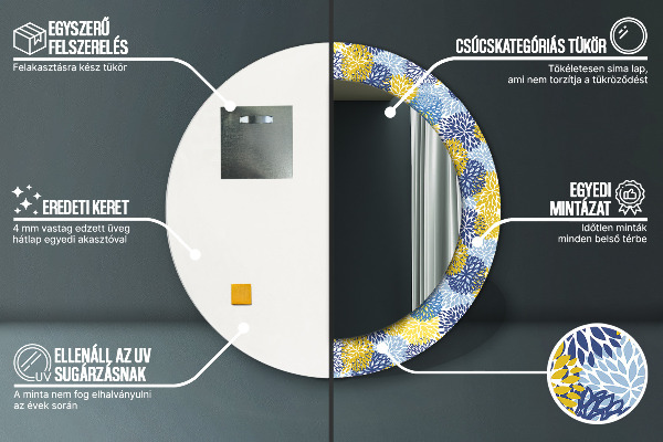 Ronde spiegel met decoratie Blauwe bloemen