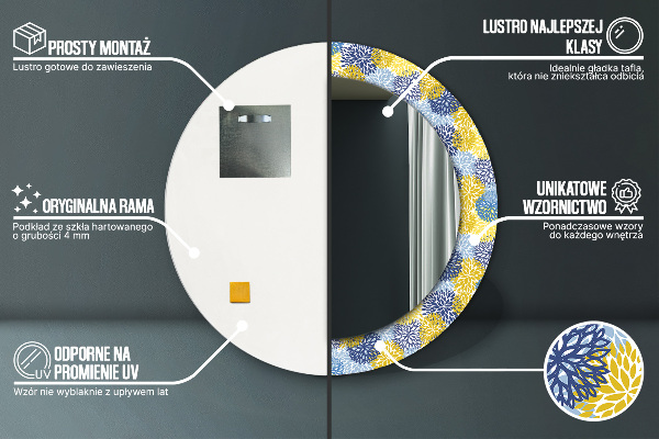 Ronde spiegel met decoratie Blauwe bloemen