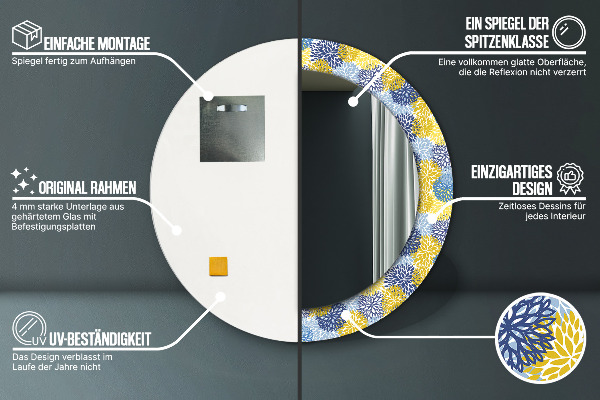 Ronde spiegel met decoratie Blauwe bloemen