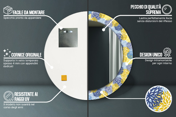 Ronde spiegel met decoratie Blauwe bloemen