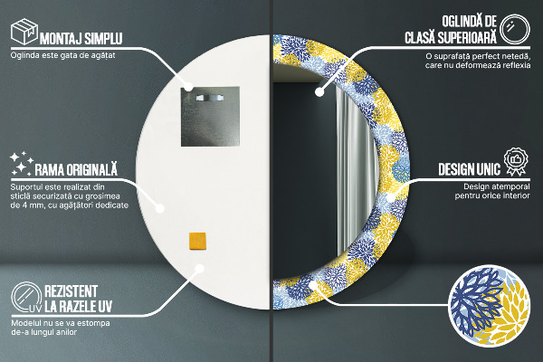 Ronde spiegel met decoratie Blauwe bloemen