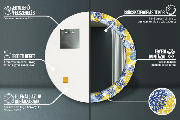 Ronde spiegel met decoratie Blauwe bloemen