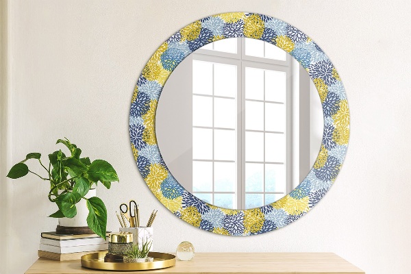 Ronde spiegel met decoratie Blauwe bloemen