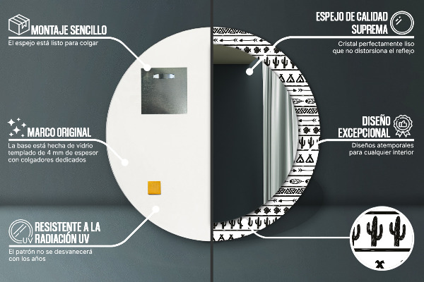 Bedrukte ronde spiegel Boho minimalistisch