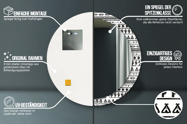 Bedrukte ronde spiegel Boho minimalistisch