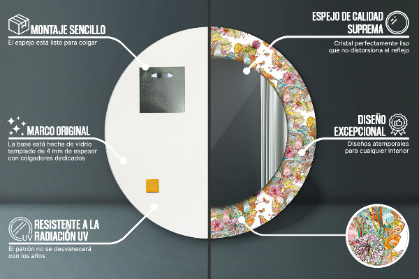 Ronde spiegel met decoratie Een droom over een sprookjesland