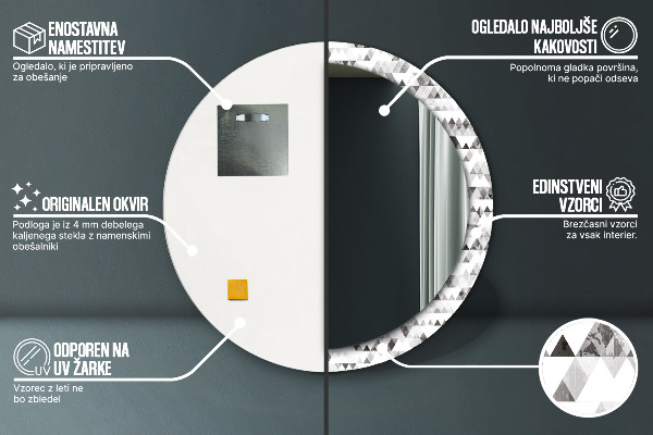 Ronde spiegel met bedrukte lijst Regenboog driehoek