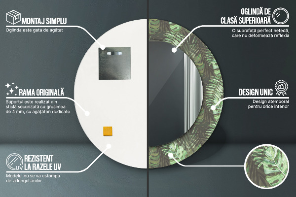 Ronde wandspiegel met print Tropische bladeren