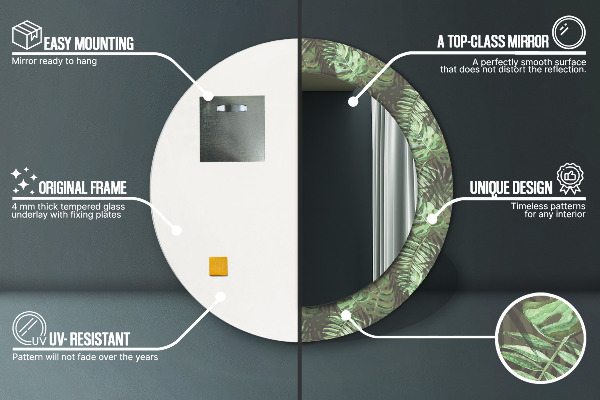 Ronde wandspiegel met print Tropische bladeren