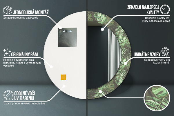 Ronde wandspiegel met print Tropische bladeren
