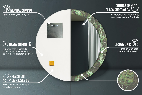 Ronde wandspiegel met print Tropische bladeren