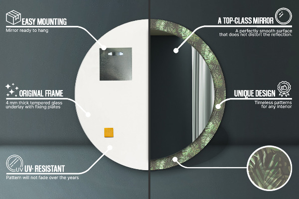 Ronde wandspiegel met print Tropische bladeren