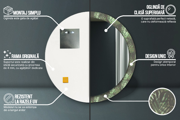 Ronde wandspiegel met print Tropische bladeren
