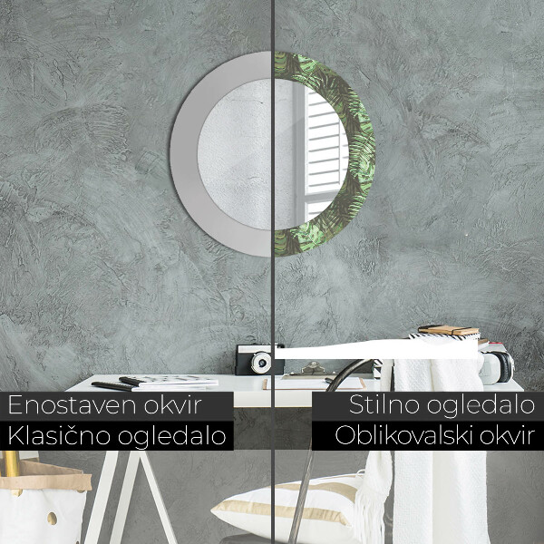 Ronde wandspiegel met print Tropische bladeren