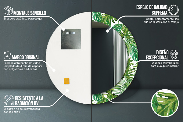 Bedrukte ronde spiegel Jungle bladeren