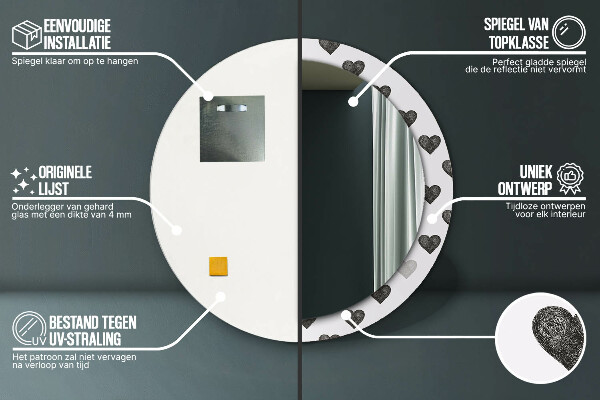 Bedrukte ronde spiegel Abstracte harten