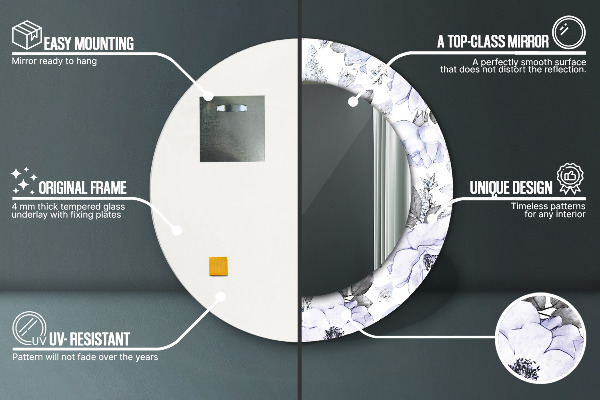 Ronde spiegel met decoratie Blauwe rozen