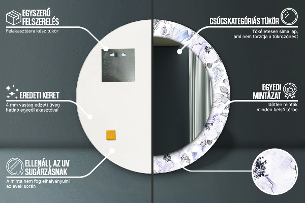 Ronde spiegel met decoratie Blauwe rozen