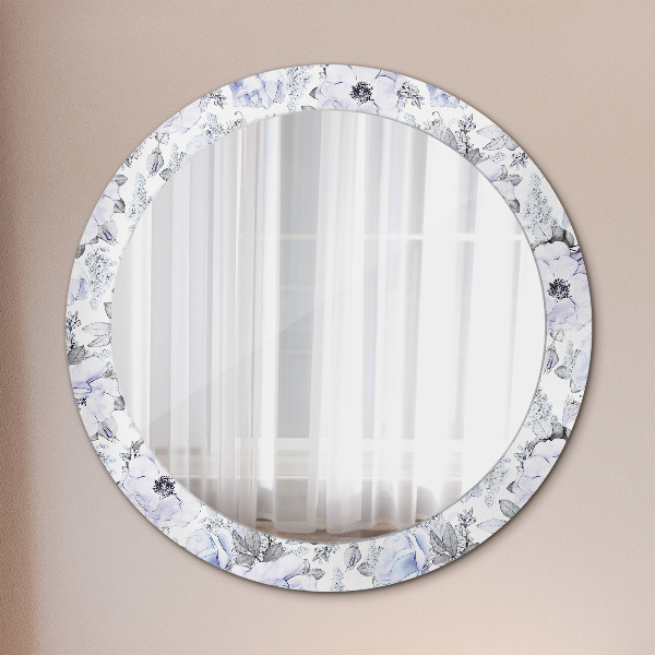 Ronde spiegel met decoratie Blauwe rozen