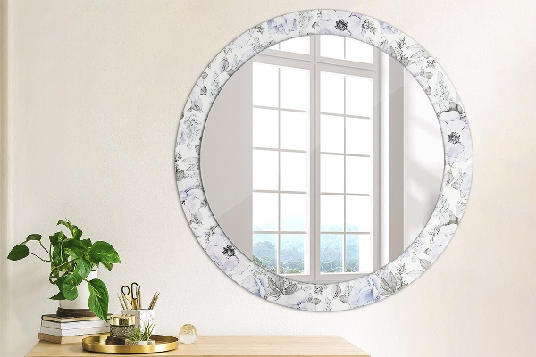 Ronde spiegel met decoratie Blauwe rozen