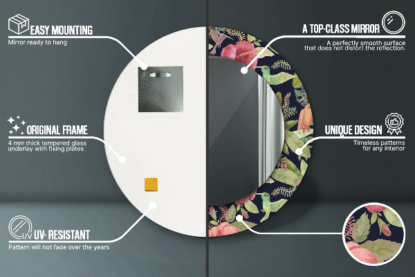 Ronde spiegel met decoratie Hibiscusbloemen