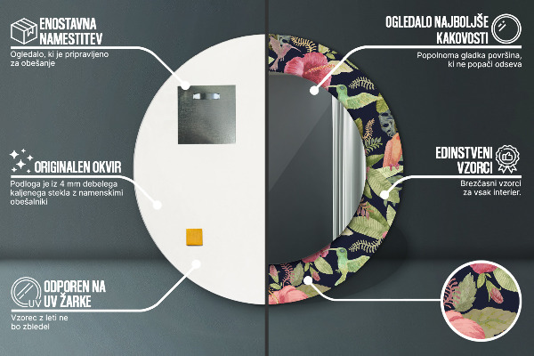 Ronde spiegel met decoratie Hibiscusbloemen