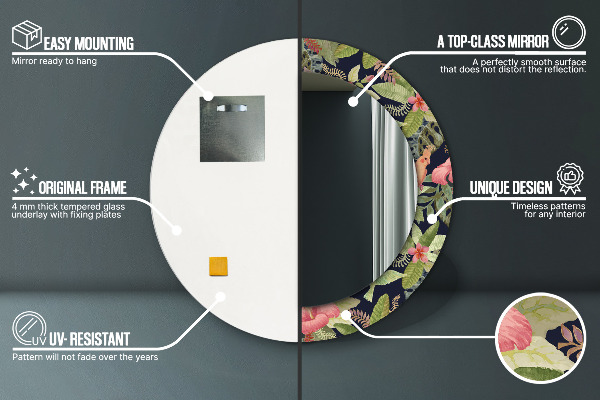 Ronde spiegel met decoratie Hibiscusbloemen