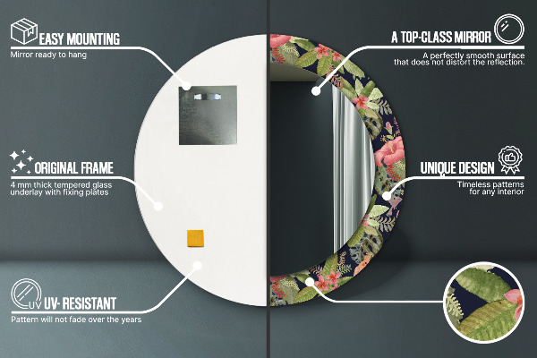 Ronde spiegel met decoratie Hibiscusbloemen