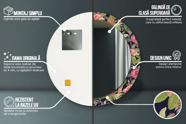 Ronde spiegel met decoratie Hibiscusbloemen