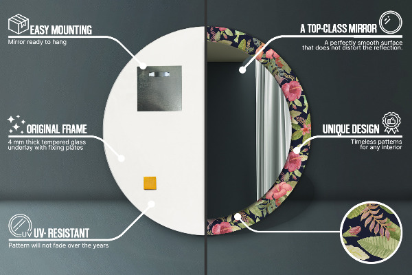 Ronde spiegel met decoratie Hibiscusbloemen