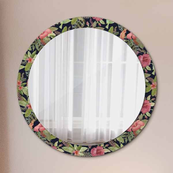 Ronde spiegel met decoratie Hibiscusbloemen