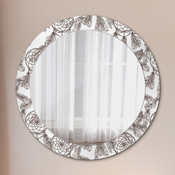 Bedrukte ronde spiegel Dromenvanger veren