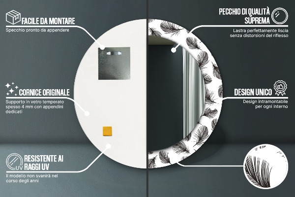 Ronde wandspiegel met print Veren