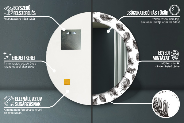 Ronde wandspiegel met print Veren