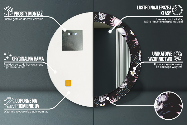 Ronde spiegel met decoratie Schedel bloemen