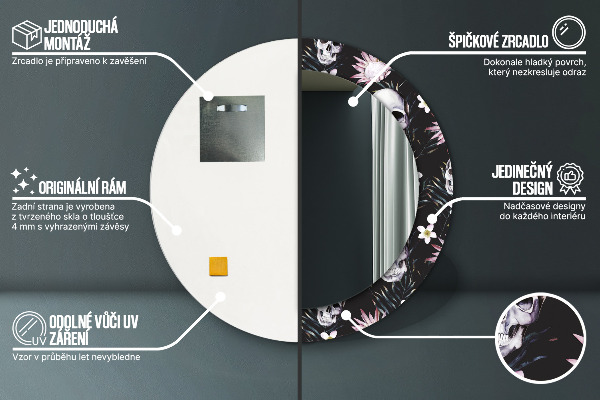Ronde spiegel met decoratie Schedel bloemen