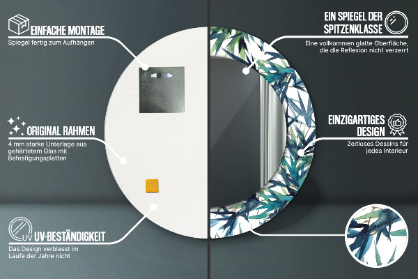 Ronde wandspiegel met print Blauwe palmbomen