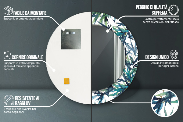 Ronde wandspiegel met print Blauwe palmbomen