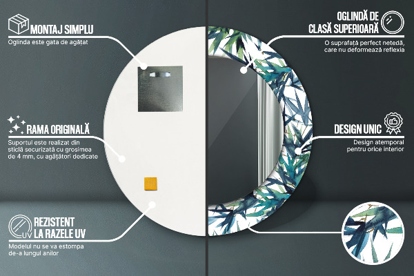 Ronde wandspiegel met print Blauwe palmbomen