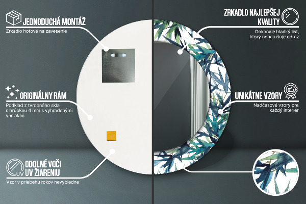 Ronde wandspiegel met print Blauwe palmbomen