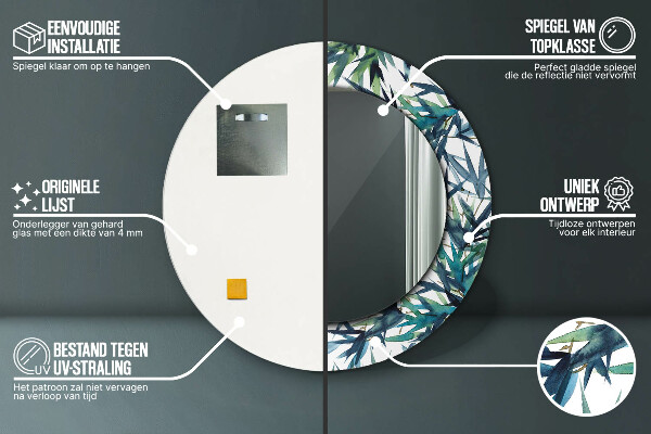 Ronde wandspiegel met print Blauwe palmbomen