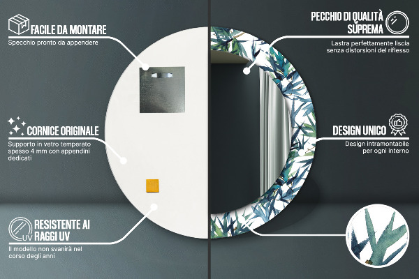 Ronde wandspiegel met print Blauwe palmbomen