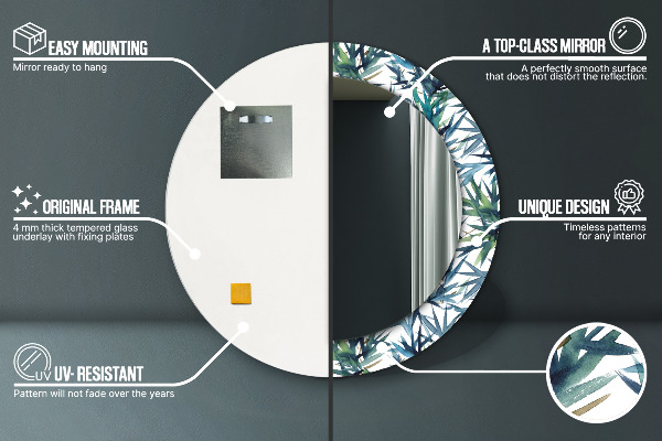 Ronde wandspiegel met print Blauwe palmbomen