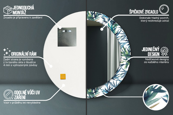 Ronde wandspiegel met print Blauwe palmbomen