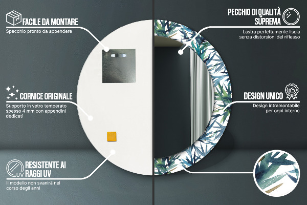 Ronde wandspiegel met print Blauwe palmbomen